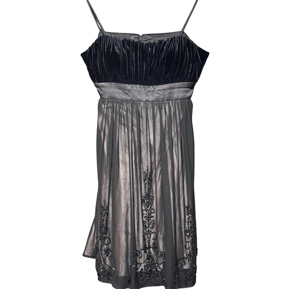 Y2K Velvet Black Sequin Sheer Lace Ruffle Babydoll Party Dress Whimsigoth Fairy - Picture 1 of 10